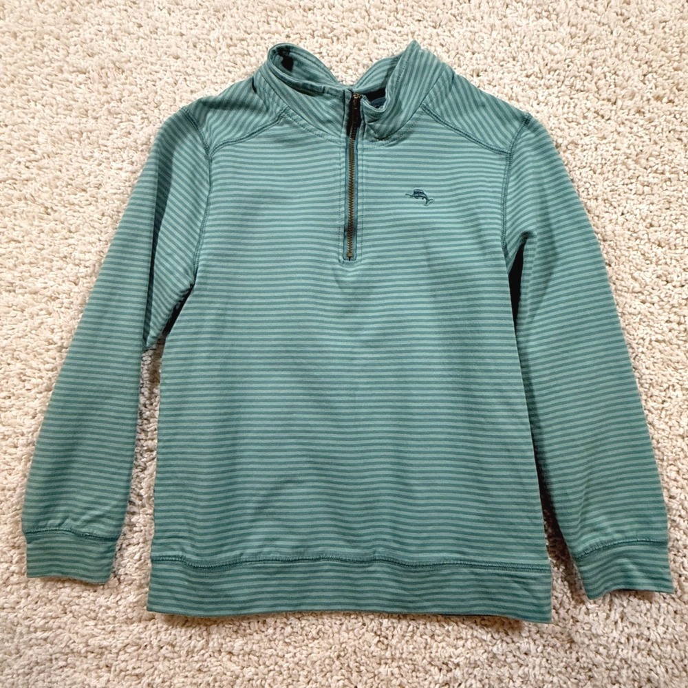 Tommy Bahama Kids Teal Striped Quarter Zip Pullover Sweatshirt 10 Coastal